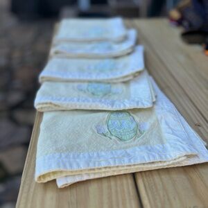 Pale Yellow Embroidered Easter Egg Napkins Set of 5 Cotton Cottage Sweet Linens